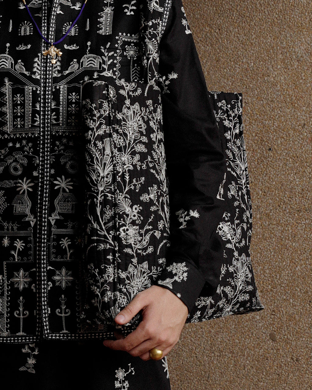 Black Embroidered Tote Bag