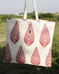 Red Block Print Tote Bag