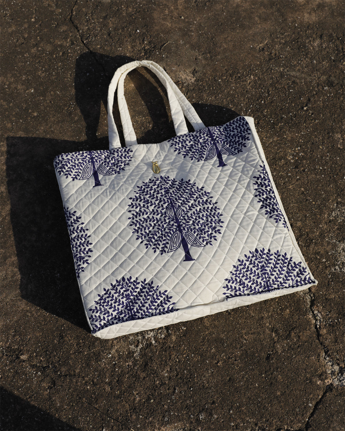 Midnight Blue Block Print Tote Bag